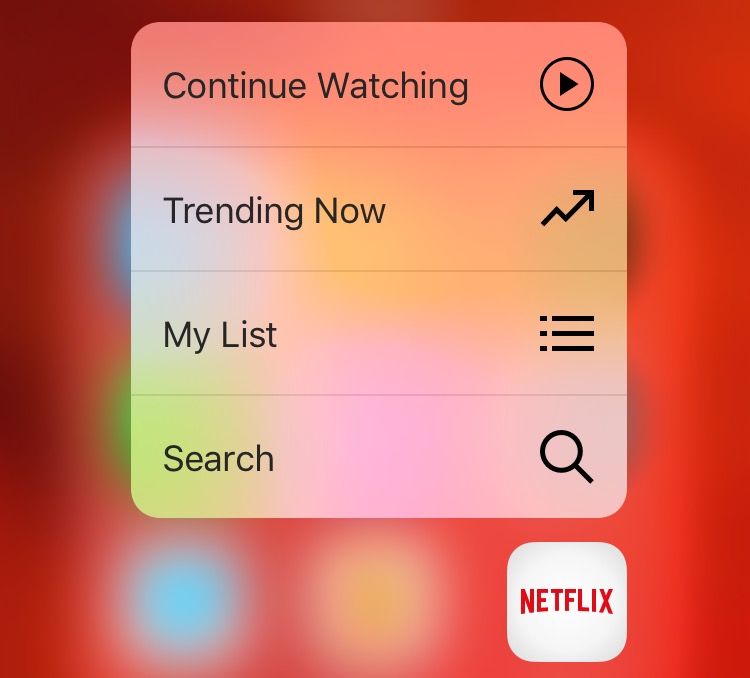Netflix for iOS 3D Touch Home screen Quick Actions iPhone 6s screenshot 001