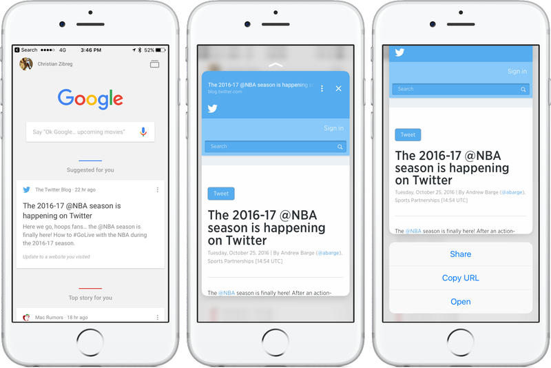 Google 20.3 for iOS 3D Touch Now cards iPhone screenshot 002