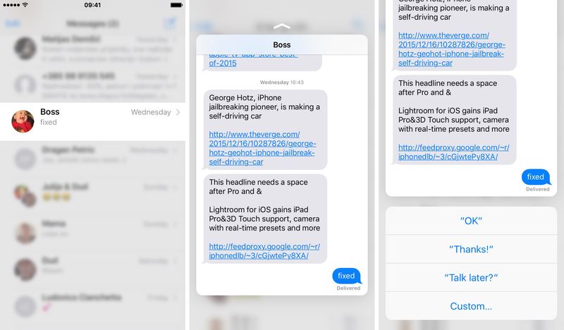 iOS 9 Messages 3D Touch iPHone 6s screenshot 009