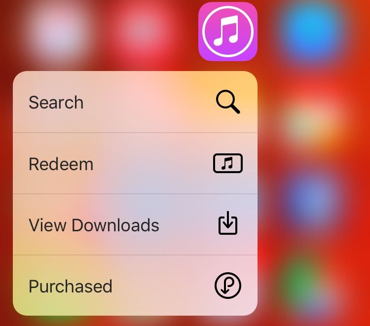 iOS 9.3 3D Touch iTunes Store Quick Actions Home screen iPhone screenshot 001