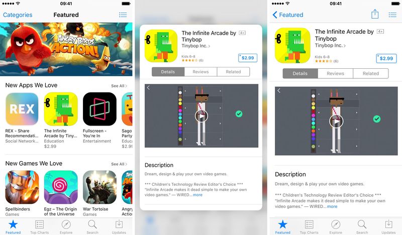 iOS 9.3 3D Touch App Store previews iPhone screenshot 001