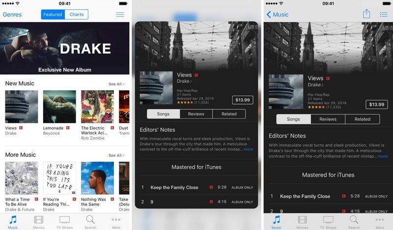 iOS 9.3 3D Touch iTunes Store Music previews iPhone screenshot 001
