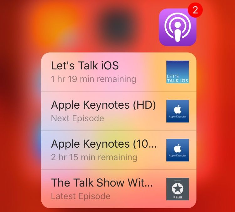 iOS 9 Podcasts 3D Touch Home screen shortcuts iPhone 6s screenshot 001