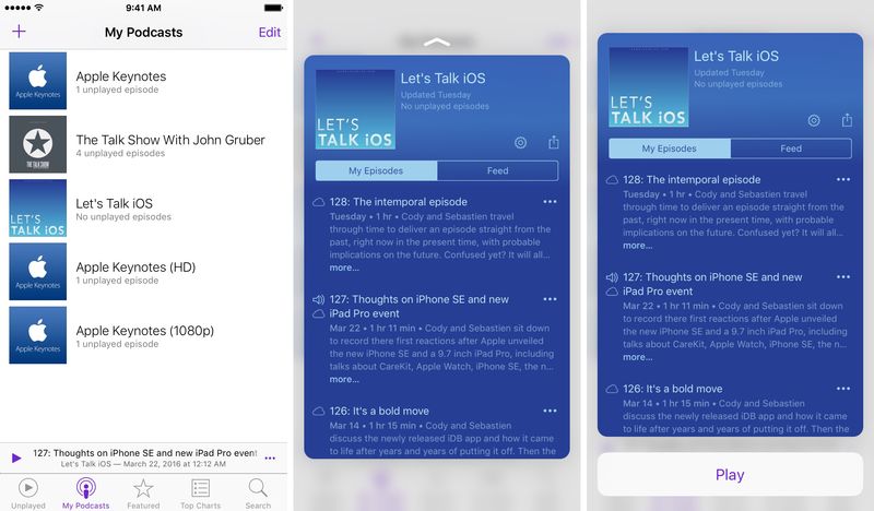 iOS 9 Podcasts 3D Touch Home preview iPhone 6s screenshot 001