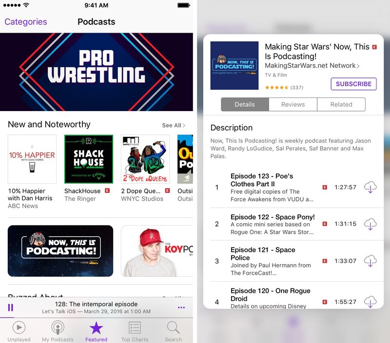 iOS 9 Podcasts 3D Touch Home preview iPhone 6s screenshot 003