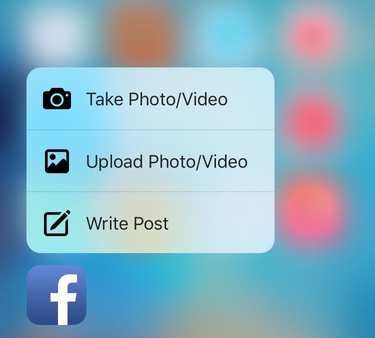 Facebook 3D Touch iPhone 6s screenshot 001