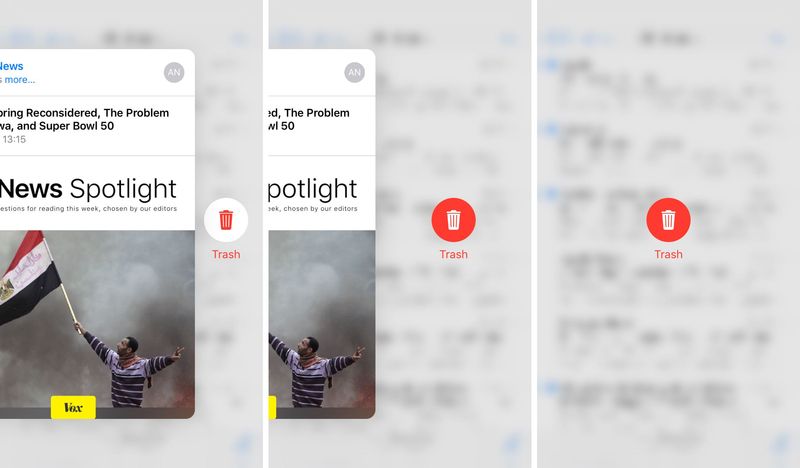 iOS 9 Mail 3D Touch email actions trash iPhone 6s screenshot 004