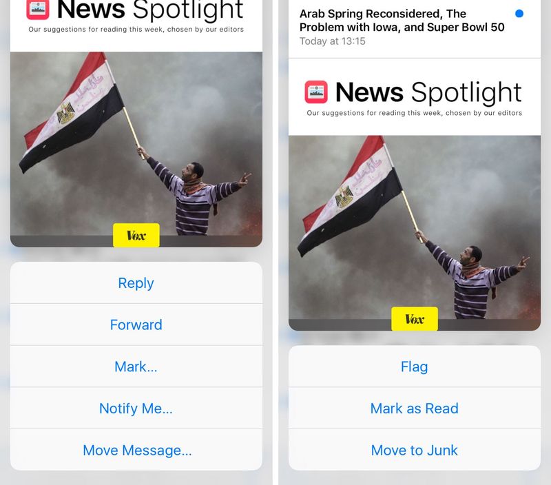 iOS 9 Mail 3D Touch email actions mark as iPhone 6s screenshot 005