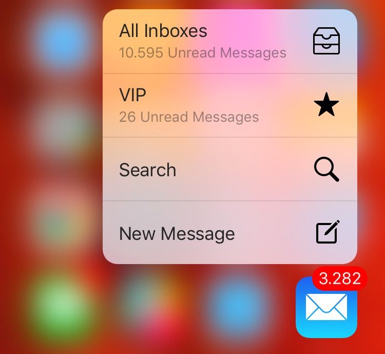 iOS 9 Mail 3D Touch Home shortcuts iPhone 6s screenshot 001