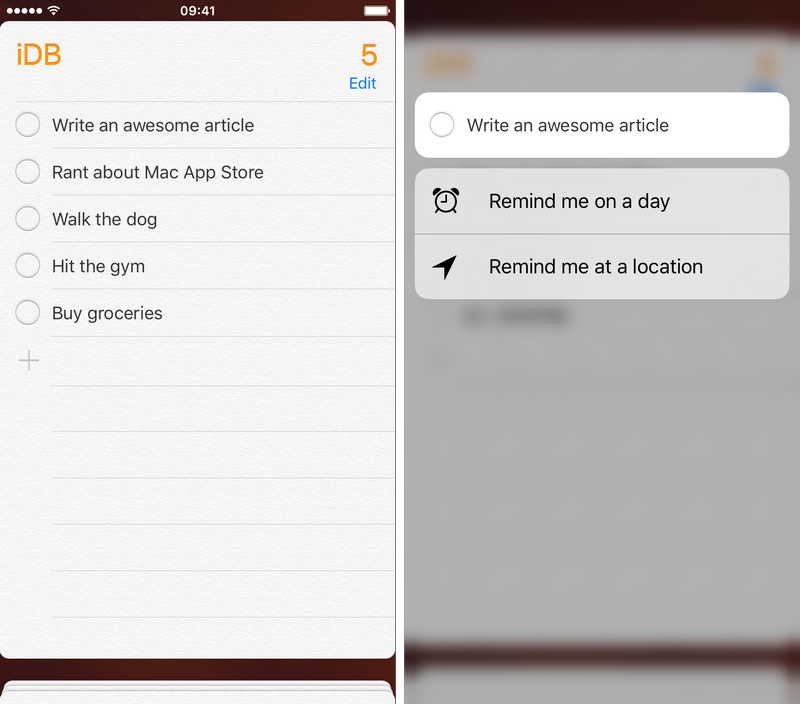 iOS 9 Reminders 3D Touch shortcuts iPhone 6s screenshot 002