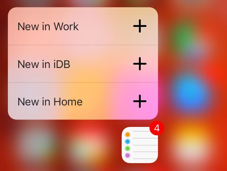 iOS 9 Reminders 3D Touch Home screen shortcuts iPhone 6s screenshot 001