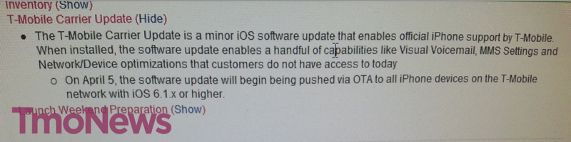 T-Mobile iPhone 5 carrier update notice