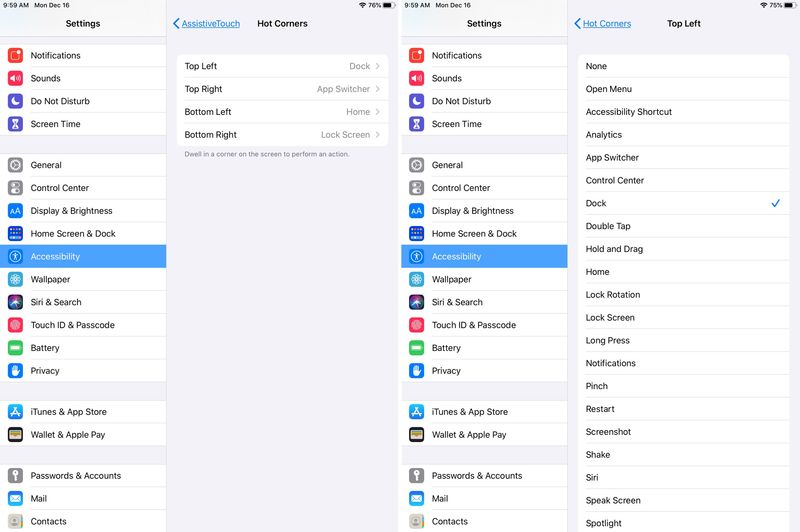 Set up Hot Corners iPad