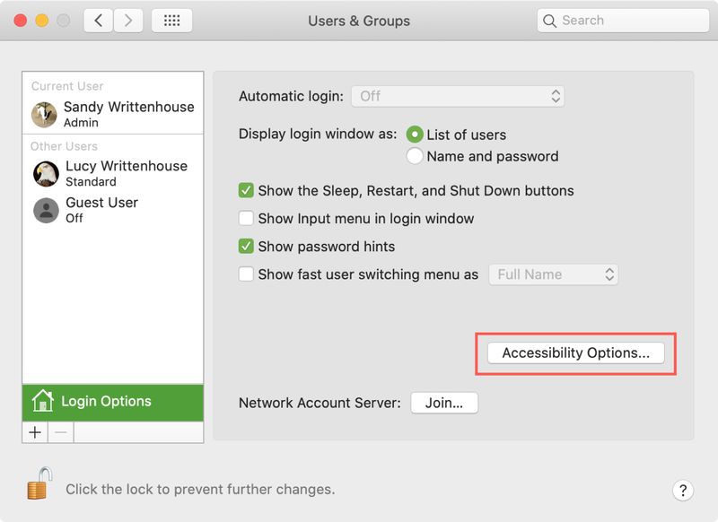 Mac Sys Pref Login Accessibility Options
