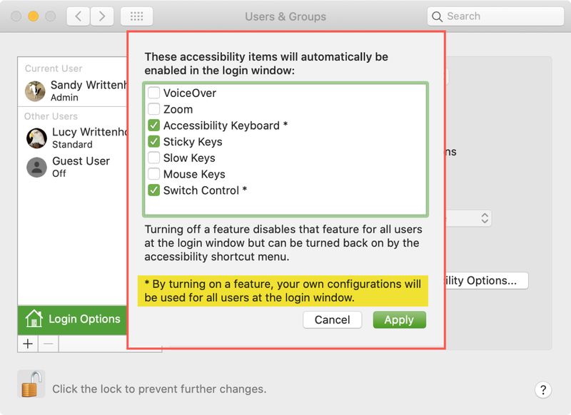 Mac Sys Pref Login Pick Accessibility Options