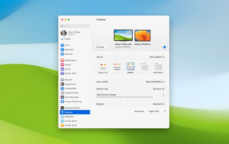 Displays settings on Mac