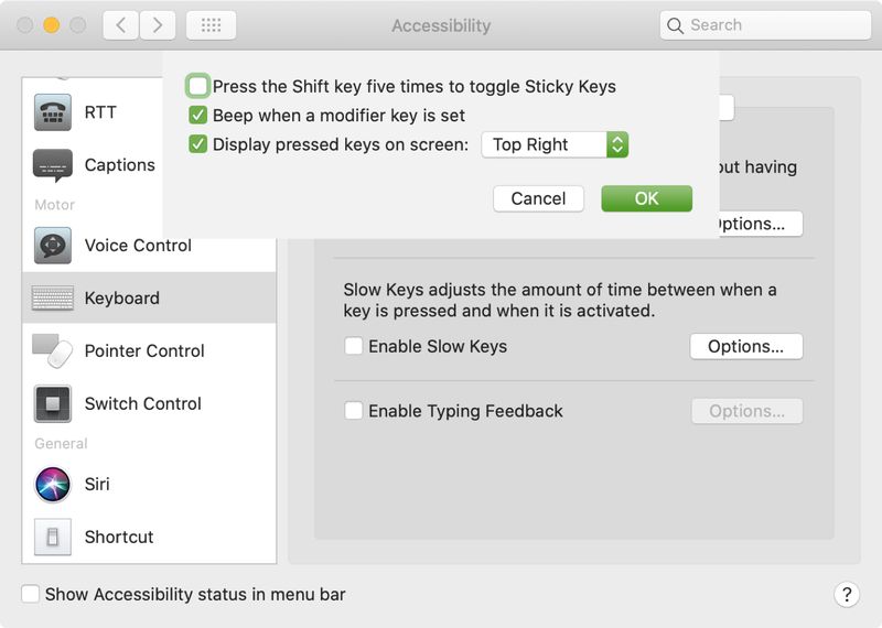 Enable Sticky Keys Mac Accessibility Keyboard