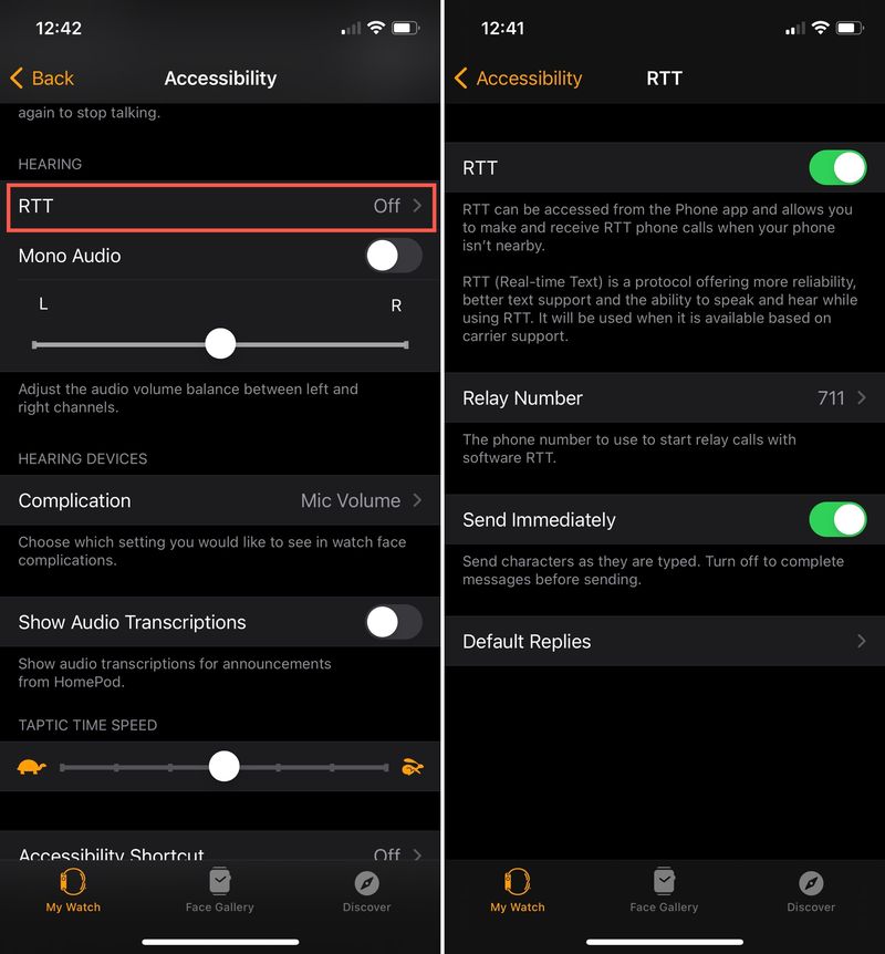 RTT in Watch on iPhone