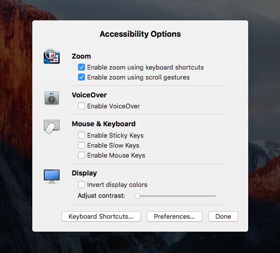 OS X Yosemite Accessibility Display options overlay Mac screenshot 002