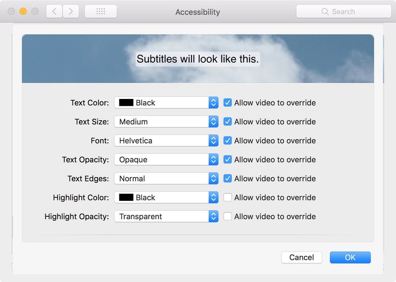 Personnaliser le texte des sous-titres Mac