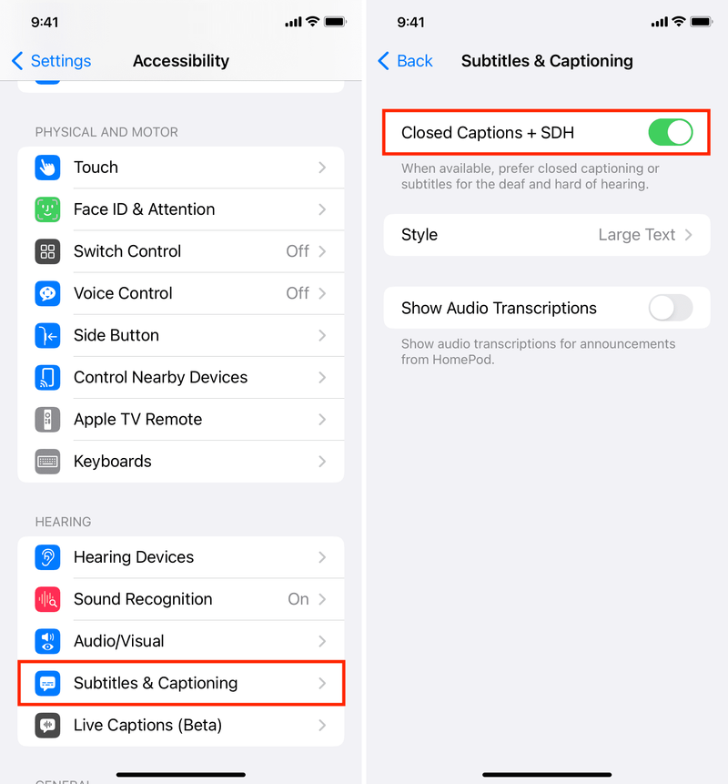 Activer les sous-titres et les sous-titres sur iPhone