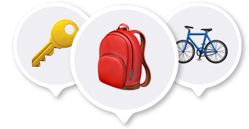 An illustrative image for the Items tab within the Apple Find My showing keys, a bag and a bike
