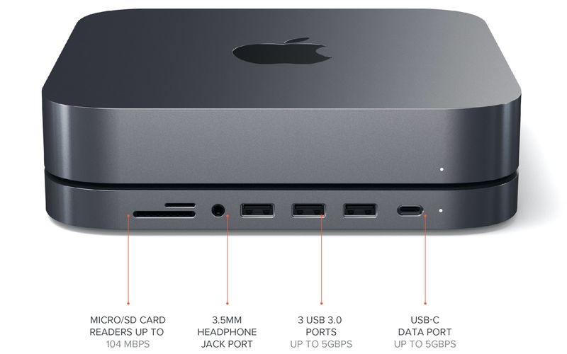 Satechi Type-C Aluminum Stand & Hub and Mac mini diagram