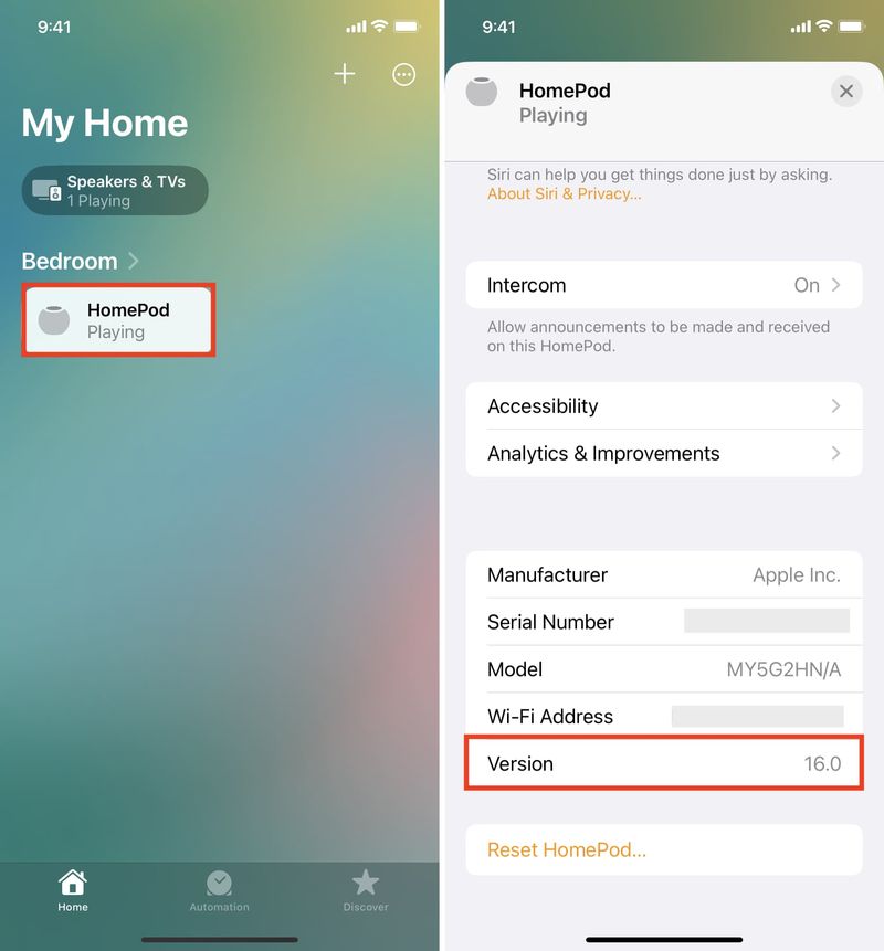 See HomePod software version inside Home app on iPhone