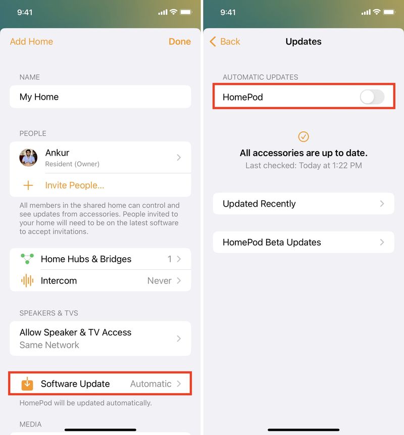 How to turn off automatic software updates for HomePod