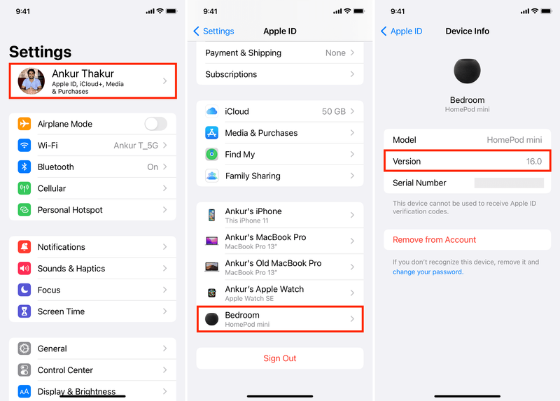 See HomePod software version inside iPhone Settings app