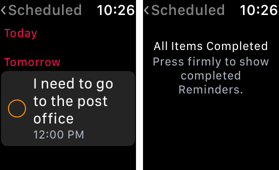 Reminders app on Apple Watch - scheduled list