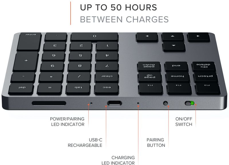Satechi Bluetooth Extended Keypad diagram