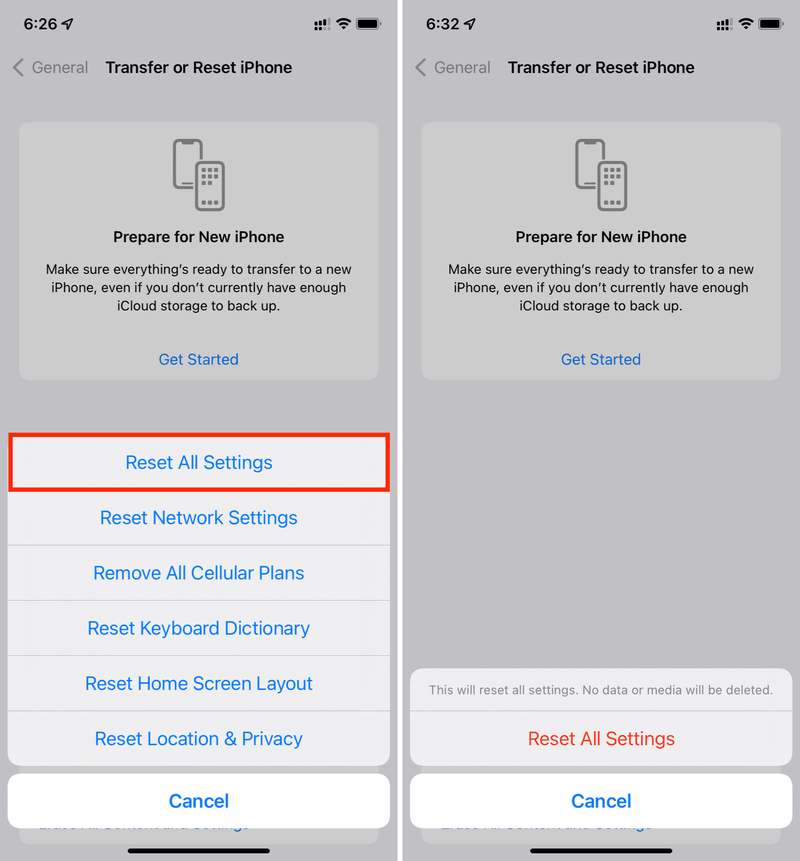 Réinitialiser tous les paramètres iPhone