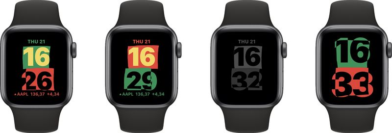 Apple Watch screenshots showing the new Unity watch face, inspired by the colors of the Pan-African flag, that