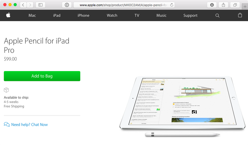 Apple Online Store Apple Pencil wait times 4-5 weeks web screenshot 001
