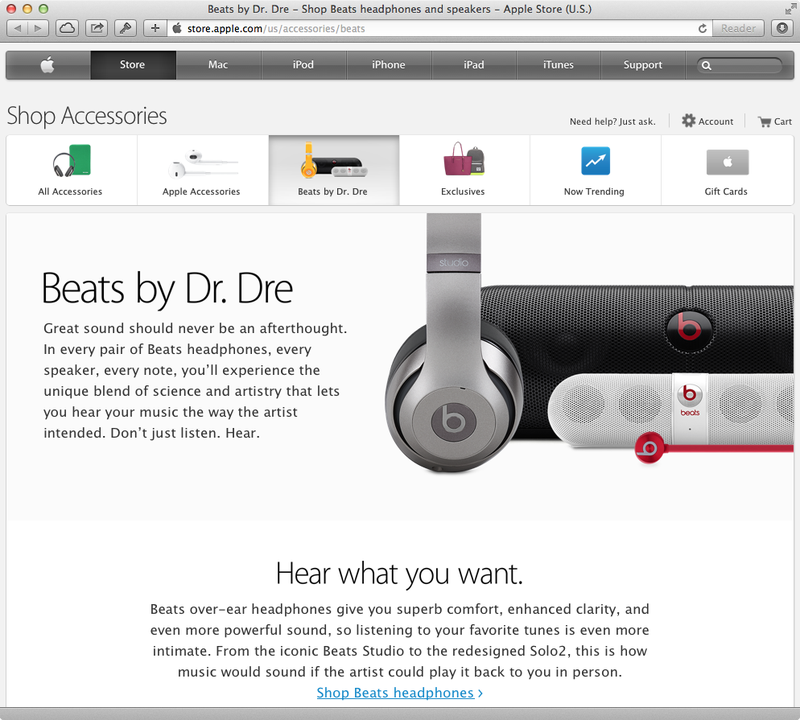 Beats section on Online Apple Store