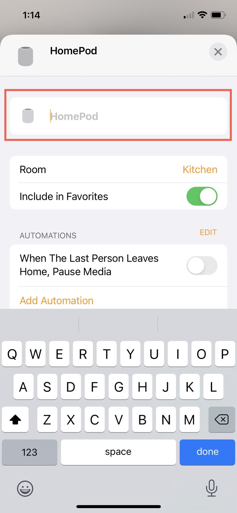 Rename HomePod in the Home App on iPhone