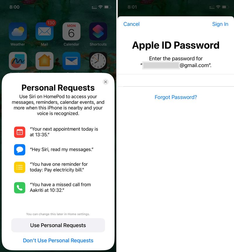 Personal Requests and Apple ID password on HomePod