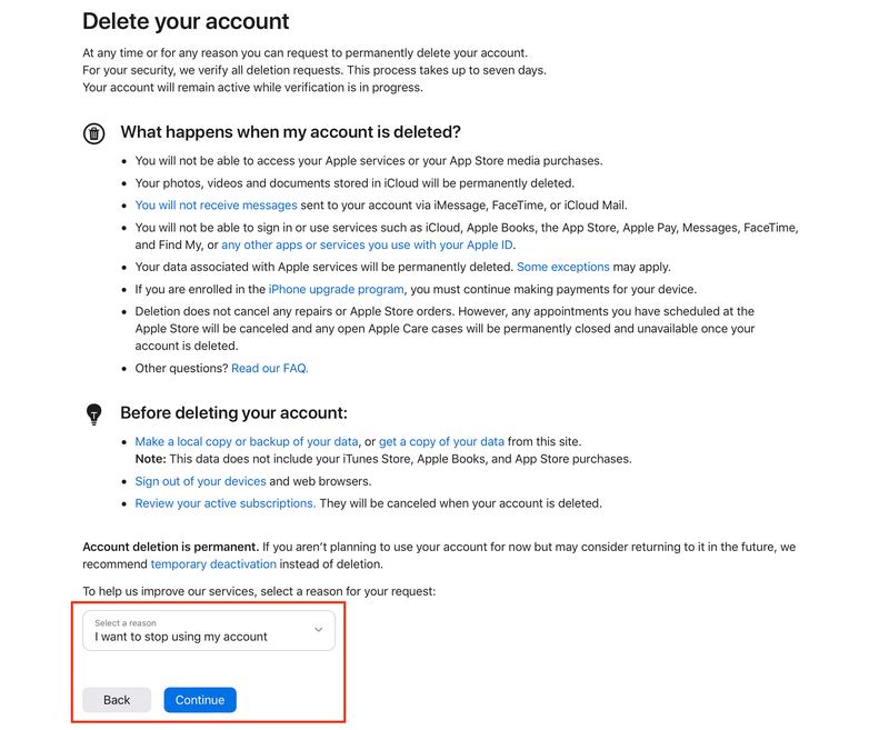 Supprimer votre identifiant Apple et votre compte iCloud