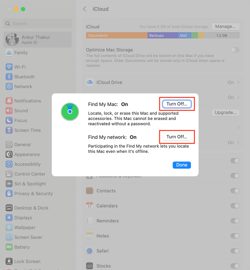 Désactiver Localiser sur Mac