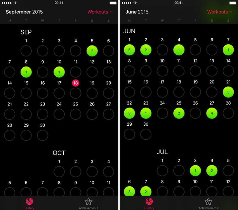 iOS 9 Activity app Workouts only iPhone screenshot 001
