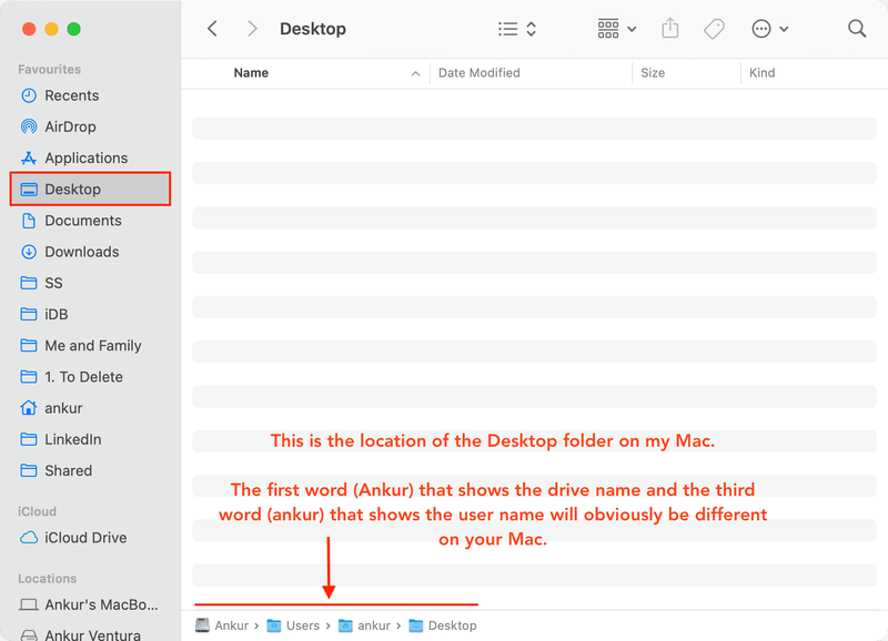 Chemin du bureau dans le Finder