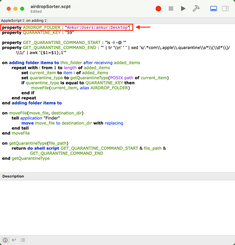 Mon script terminé pour changer le dossier AirDrop sur Mac