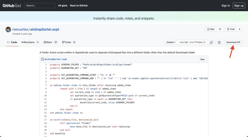 Télécharger le fichier ZIP airdropSorter.scpt depuis GitHub