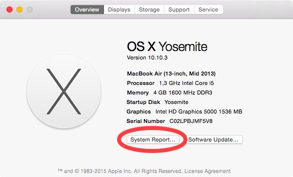OS X Yosemite À propos de ce bouton Informations système Mac surligner la capture d