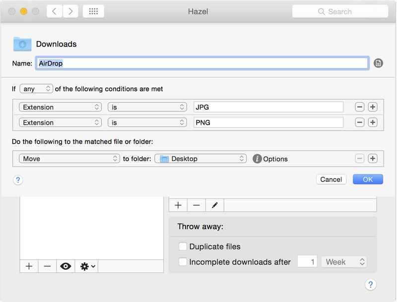 Hazel AirDrop to Desktop