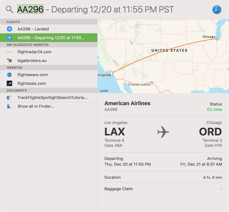 Track Flights Spotlight Search Mac