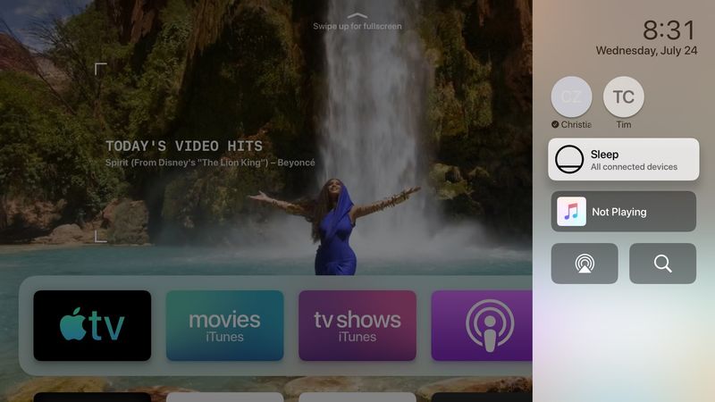 tvOS Control Center Apple TV