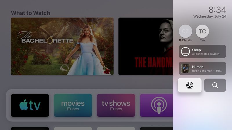 tvOS Control Center Apple TV