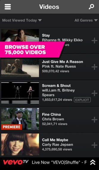 Vevo 2.8 for iOS (iPhone screenshot 002)